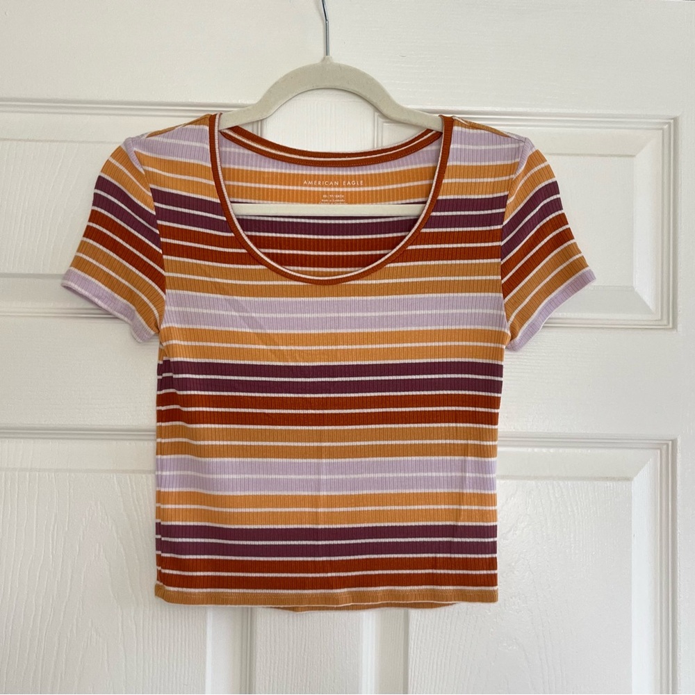 American Eagle Outfitters Striped Ribbed Crop Top - Multicolor